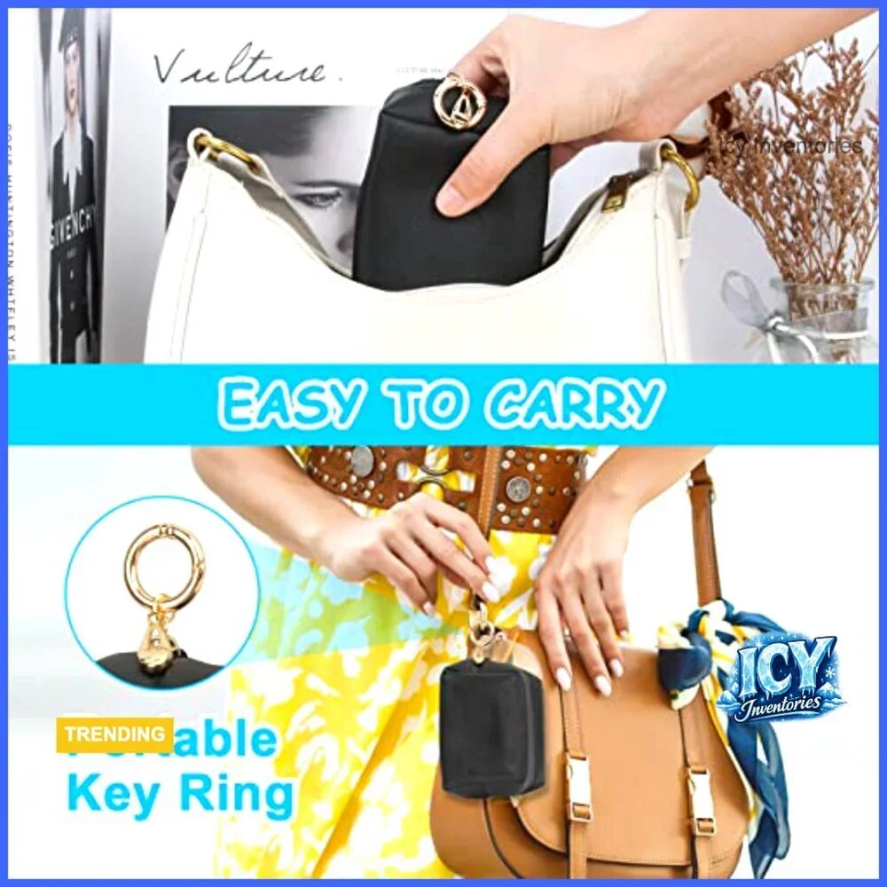 PU Leather Mini Makeup Bag with Key Ring Travel Cosmetic Pouch